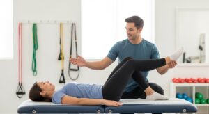 Fisioterapeuta trabajando con paciente para la rehabilitación de la columna vertebral