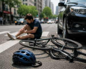 Lesión en pierna de ciclista tras accidente en ciudad