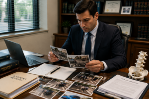 Abogado revisando evidencia de accidente peatonal